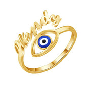 Personalized Name Ring for Women 10K 14K 18K Solid Gold Custom Name Ring Blue Evil Eye Ring for Girls Nameplate Jewelry Gift for Birthday Size 5-13