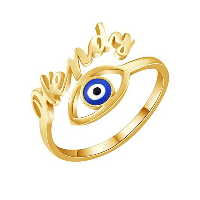 Anello con nome personalizzato per donna Anello con nome personalizzato in oro massiccio 10K 14K 18K Anello con occhio diabolico blu per ragazze Targhetta regalo gioielli per compleanno Taglia 5-13