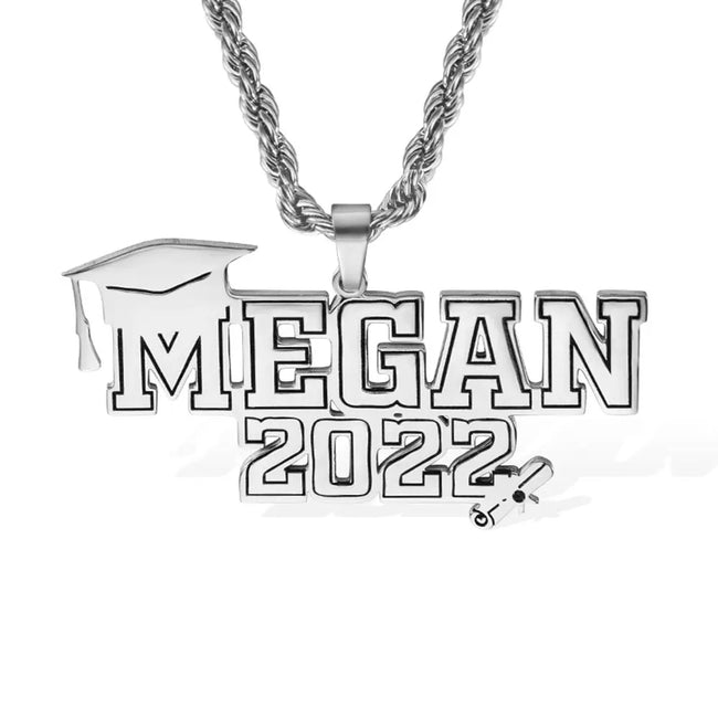 Personalized Class of 2023 Graduation Necklace with Name, Stainless Steel Bachelor Cap Name Necklace, Graduation Gift for Boy/Girl/Friend/Student