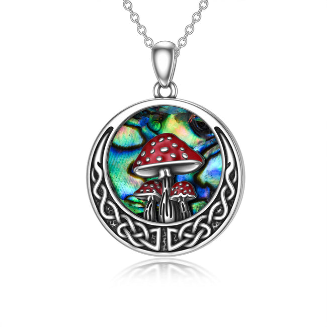 Abalone Shell Mushroom Necklace in Oxidation Plated Sterling Silver