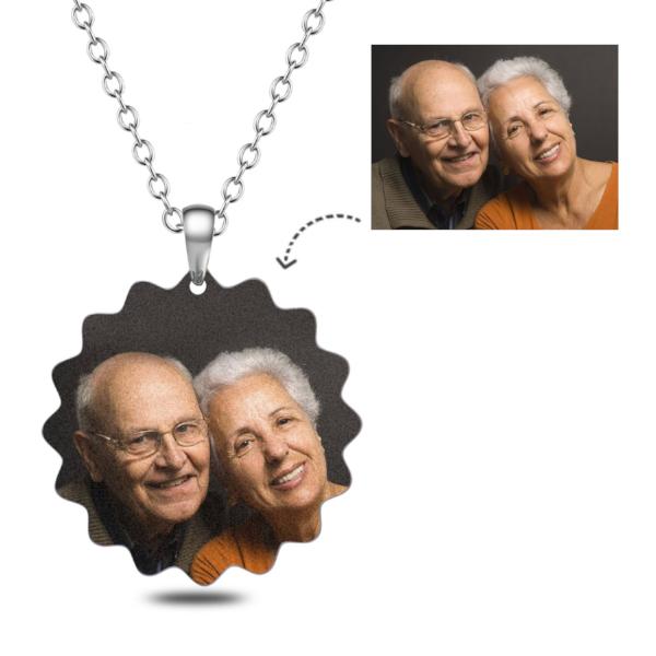 Stainless Steel Personalized Sunflower Color Photo&Text Necklace Adjustable 16”-20”