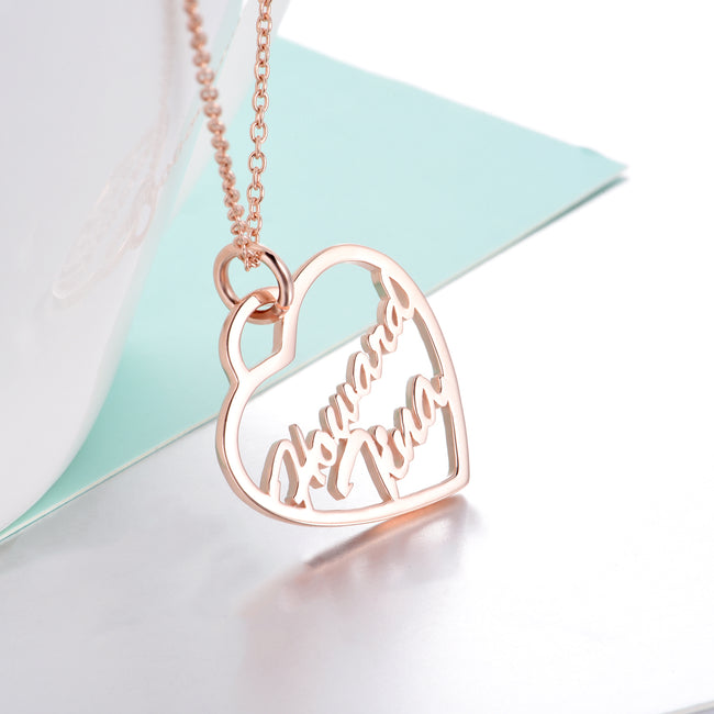 Copper/925 Sterling Silver Personalized  Heart Name Necklace Adjustable 16”-20”