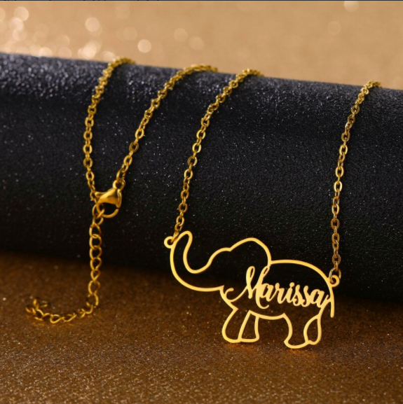 Personalized name elephant necklace
