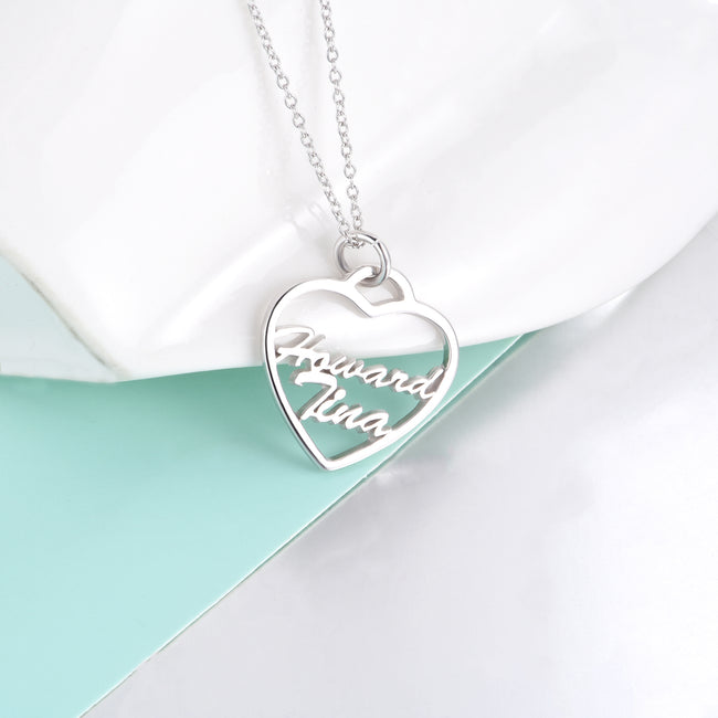 Copper/925 Sterling Silver Personalized  Heart Name Necklace Adjustable 16”-20”