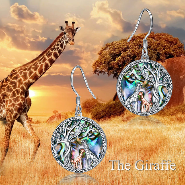 Tree of Life Giraffe Abalone Shell Earrings in Rose Gold Plated Sterling Silver
