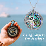 Viking Urn Necklace for Ashes Sterling Silver Nordic Vegvisir Compass Cremation Urn Necklace Memorial Gift for Him