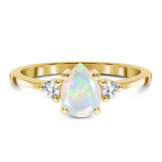 Teardrop 10K Gold 1 Carat Opal Ring Engagement Ring with Cubic Zircornia