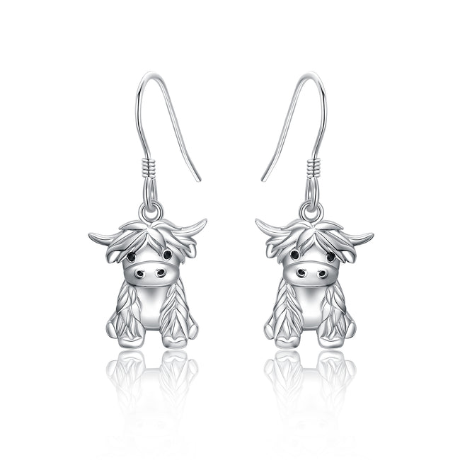 Highland Cow Earrings 925 Sterling Silver Heart Animal Jewelry
