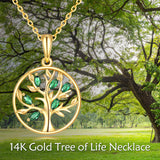 Colar com pingente de árvore da vida ouro maciço 14k joias presentes para mulheres
