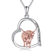 Highland Cow Necklace Sterling Silver Heart Cow Pendant Charm