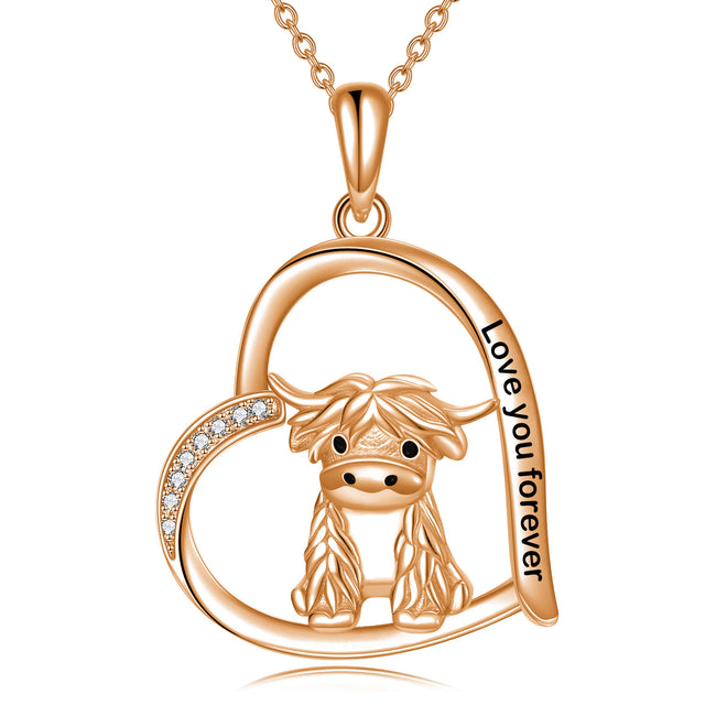 925 Sterling Silver Highland Cow Necklace for Women Girls Gift