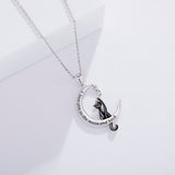 Black Cat Necklace Sterling Silver Black Cat Moon Jewelry Gifts