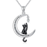 Black Cat Necklace Sterling Silver Black Cat Moon Jewelry Gifts