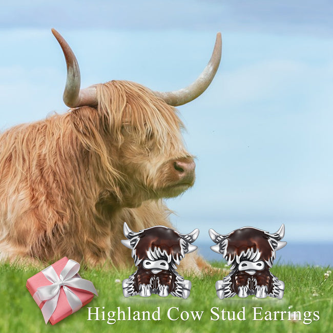 925 Sterling Silver Highland Cow Earrings Dangle for Women