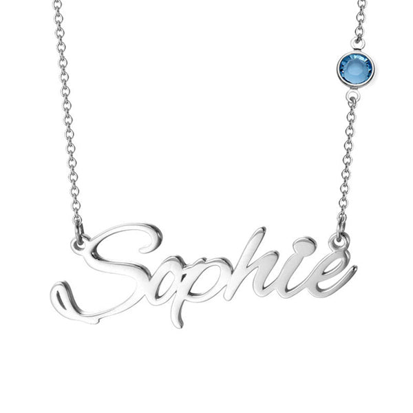 Sophie 925 Sterling Silver Personalized One Crystal Stone Name Necklace Adjustable Chain 16"-20"