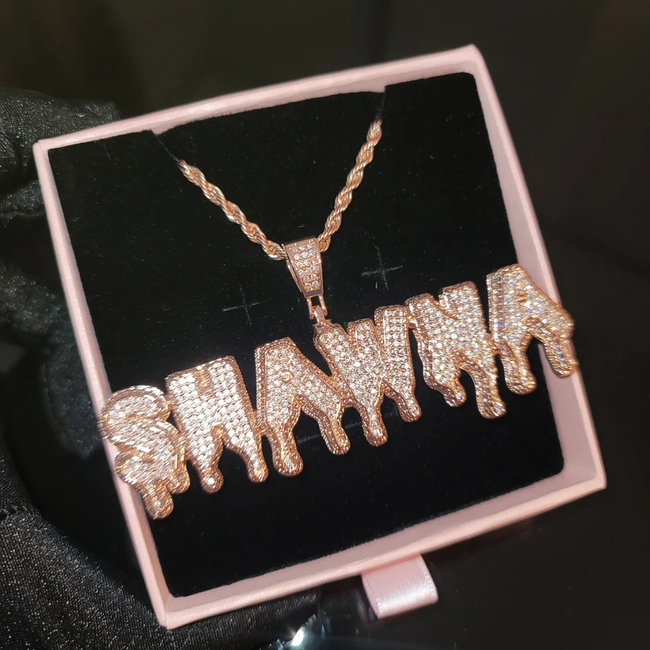 1 To 6 Icy Dripping Letters Personalized Custom Gold Plated Initial Name Necklace Hip Hop Style