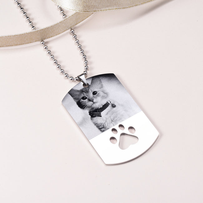 Stainless Steel Personalized Color Photo&Text Necklace with Footprint Adjustable 16”-20”