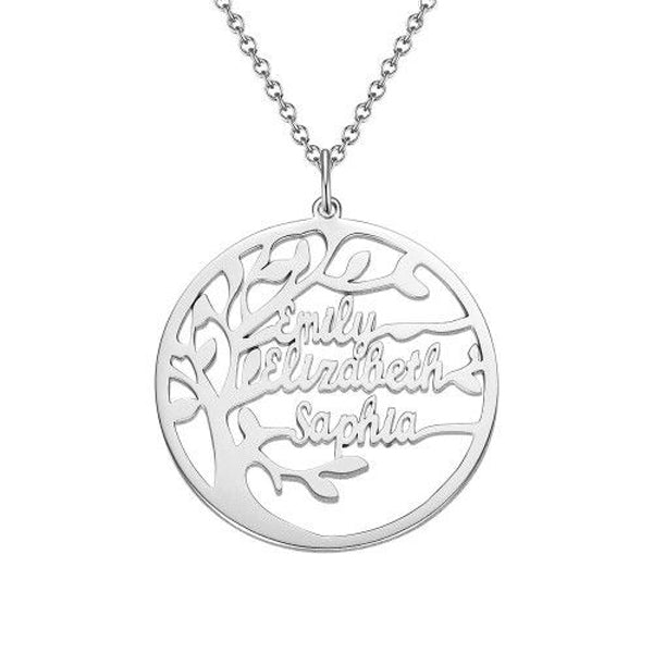 Family Tree 925 Sterling Silver Personalized Name Necklace Adjustable Chain 16"-20"