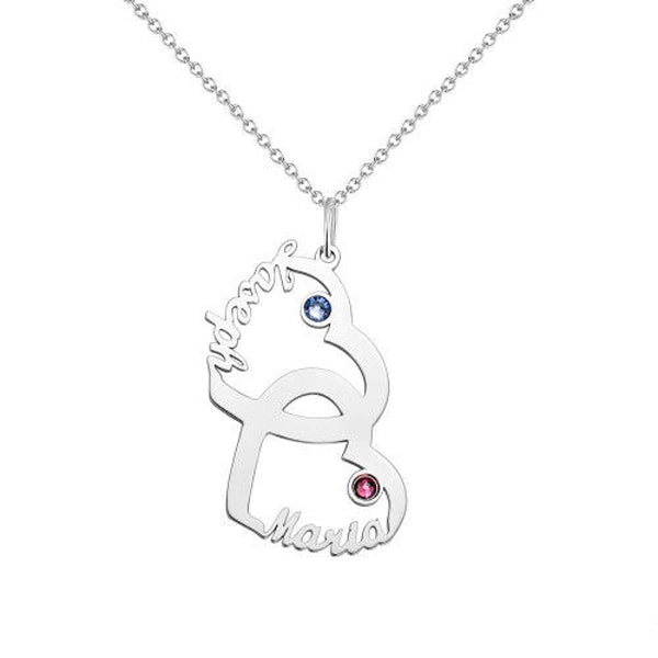 Heart in Heart 925 Sterling Silver Personalized Birthstone Engraved Name Necklace Adjustable Chain 16"-20"