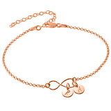 Infinity 925 Sterling Silver Personalized Engraved Initial Charms Bracelet Length Adjustable 6”-7.5”