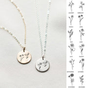 925 Sterling Silver Birthflower Hummingbird Necklace Personalized Floral Necklace