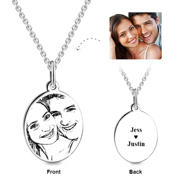 COPPER PERSONALIZED PHOTO ENGRAVED OVAL PENDANT NECKLACE
