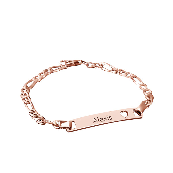 Copper/925 Sterling Silver Personalized  Bar Engraved Bracelet with Heart Adjustable 6”-7.5”
