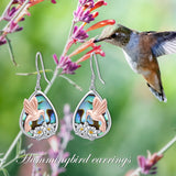 Hummingbird Earrings Sterling Silver Hummingbird Flower Dangle Drop Earrings