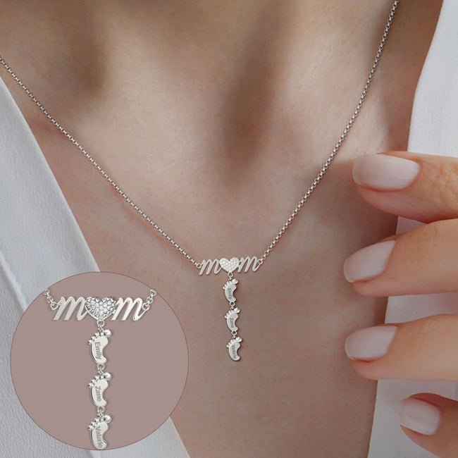Personalized Heart Diamond Mother Necklace with Baby Feet