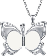 925 Sterling Silver Animal Butterfly Pendant Photo Necklace for Women