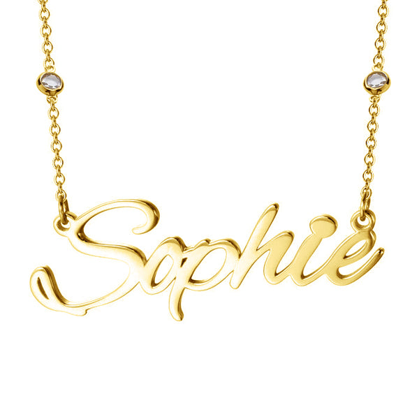 Sophie 925 Sterling Silver Personalized Crystal Stone Name Necklace Adjustable Chain 16"-20"