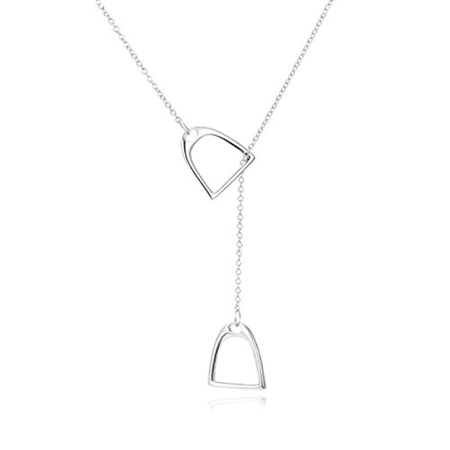 Horse Gift Jewelry 925 Sterling Silver Simple Double Horse Strirrup Lariat Necklace