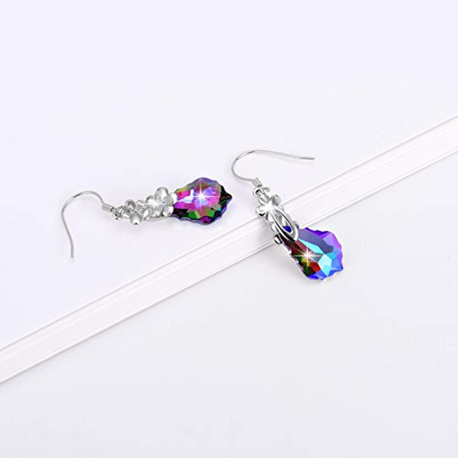 Sterling Silver Love Heart Dangle Drop Earrings with Crystals