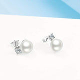 925 Sterling Silver 8mm Pearl Stub Earrings with Cubic Zircon