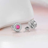 Round Cut Pink Halo Stud Earrings with Crystals,Hypoallergenic Earrings