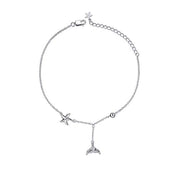 Sterling Silver Mermaid Starfish Anklet for Women Girls Adjustable Chain Foot Ankle Summer Jewelry