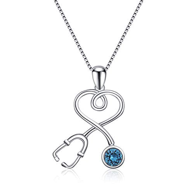 Stethoscope Series Necklace Simulated Birthstone Nurse Pendant Necklace