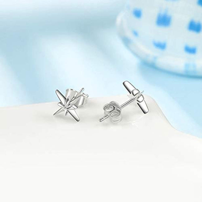Sterling Silver Compass Star Stud Earrings Gifts for Women Girls Child