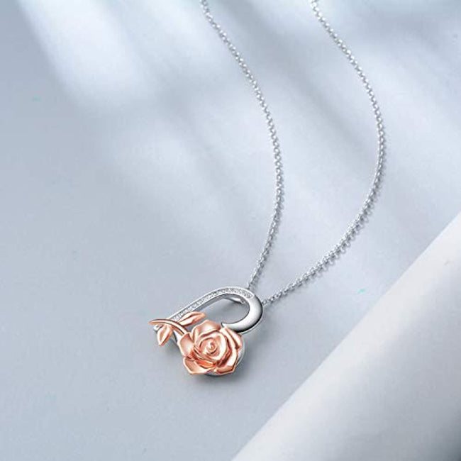 3D Rose Flower Pendant Necklace 18 inch Chain for Women Girl 925 Sterling Silver