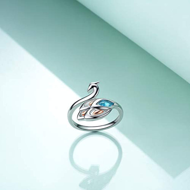 Peacock Ring For Women Or Teen Girls Sterling Silver Adjustable Bands Ring