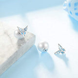 Butterfly Earrings Sterling Silver Pearl Double Sided Balls Stud Earrings