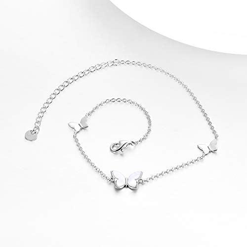 Sterling Silver Created Pearl Butterfly Jewelry Anklets for Women Birthday Gift 9"+1.5" Inches
