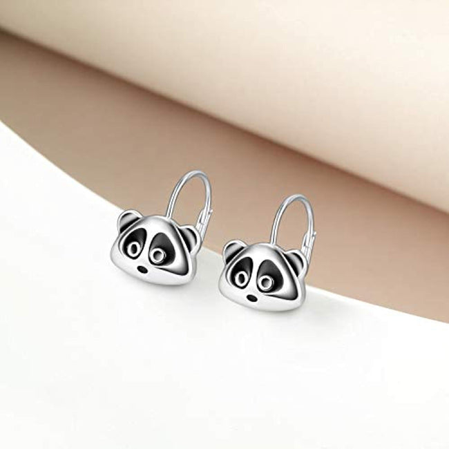 Sterling Silver Cute Raccoon Leverback Earrings Hoop Dangle Earrings Gifts