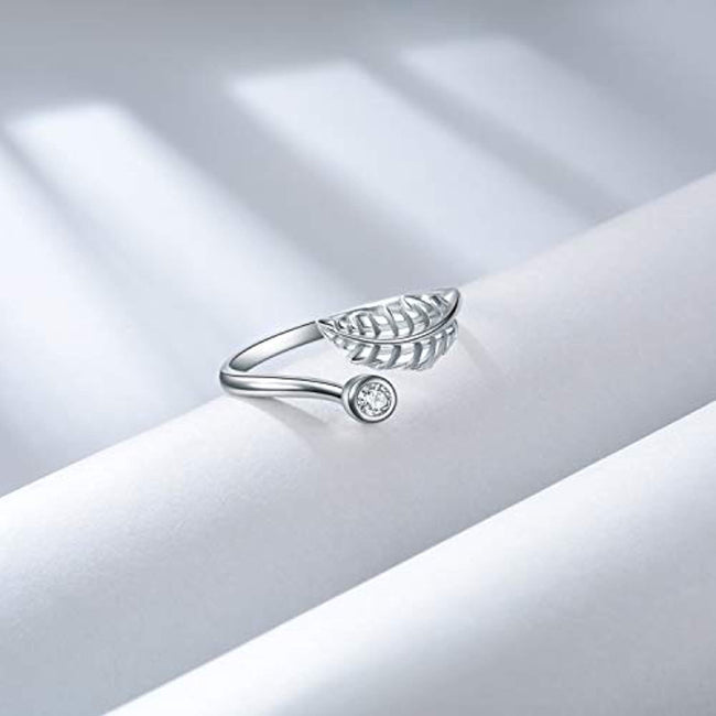 Sterling Silver Leaves Leaf Adjustable Ring for Women Size 7-8