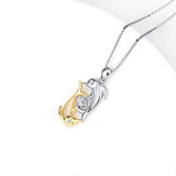 Double Dolphins Crystal Pendant Necklace with 18K Gold Overtone Sterling Silver,18"