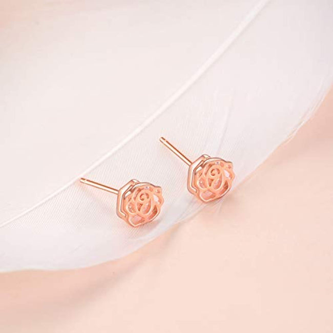 Rose Gold Sterling Silver Stud Earrings Jewelry for Women(Cubic Zirconia Earrings)