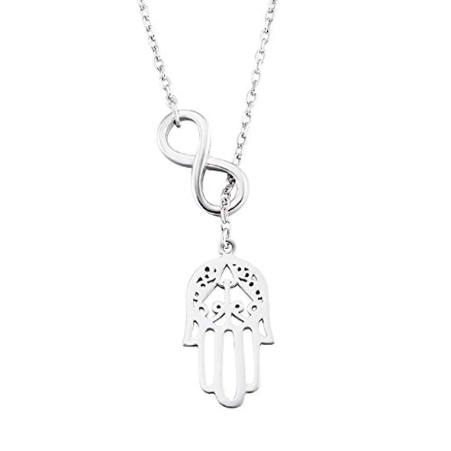 925 Sterling Silver Hamsa Hand Pendant Necklace Infinity Fatima Hand Women 18" Necklace