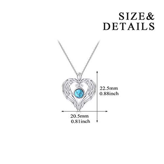 Sterling Silver Guardian Angel Wings Simulated Turquoise Pendant Necklace Jewelry for Women Girls Gifts
