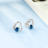 925 Sterling Silver Filigree Hollow Heart Ear Stud with Blue Cubic Zirconial Valentine Jewelry