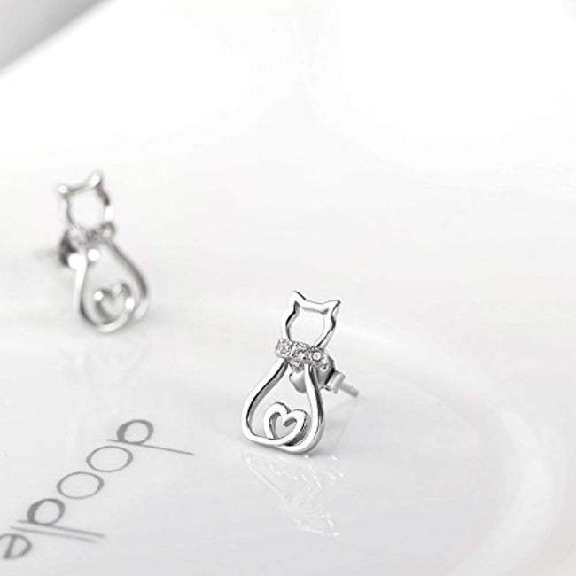 Cat Stud Earring 925 Sterling Silver Cubic Zirconial Cat Stud Earrings Jewelry for Girl Women